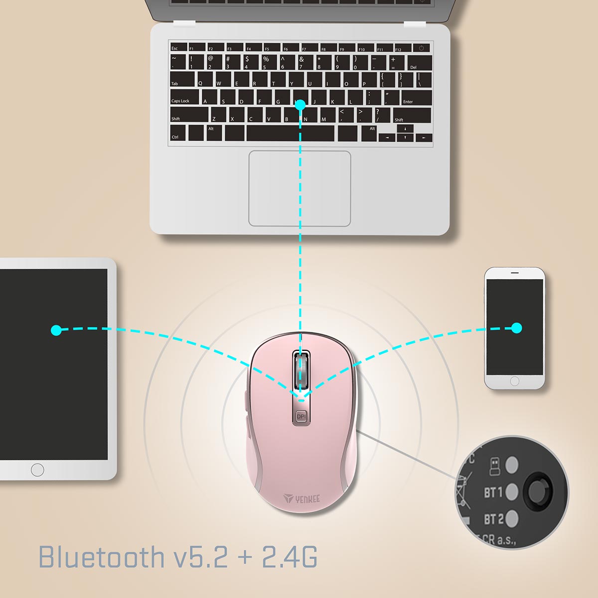 Három vezeték nélküli mNOBLEldás 2,4G + BT1 + BT2