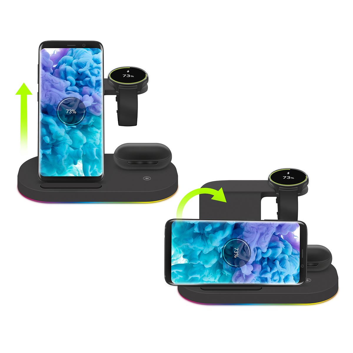 A telefon vízszintesen és függőlegesen is tölthető