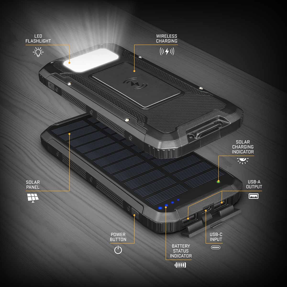 10 000 mAh kapacitású napelemes powerbank számos funkcióval