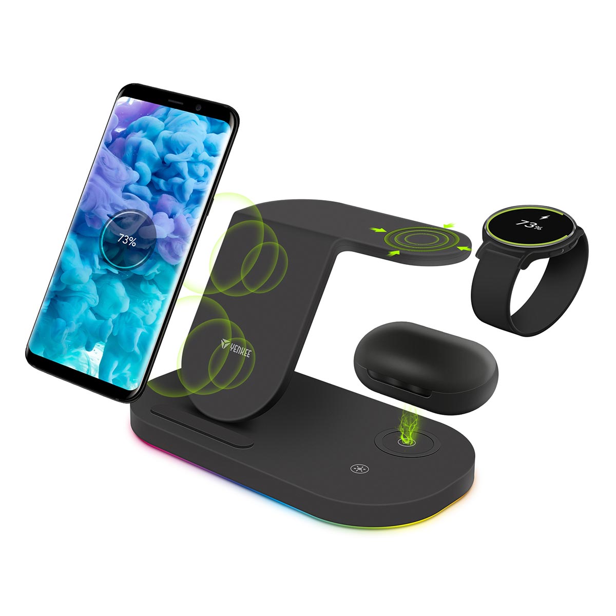 3 az 1-ben töltés (mobiltelefon, Samsung Watch, vezeték nélküli fülhallgató)