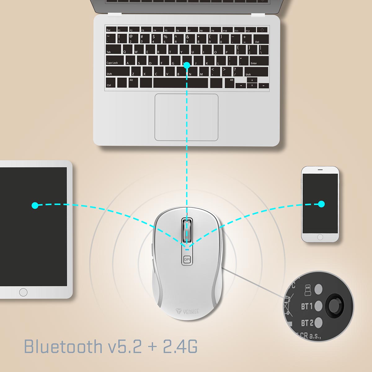 Három vezeték nélküli mNOBLEldás 2,4G + BT1 + BT2