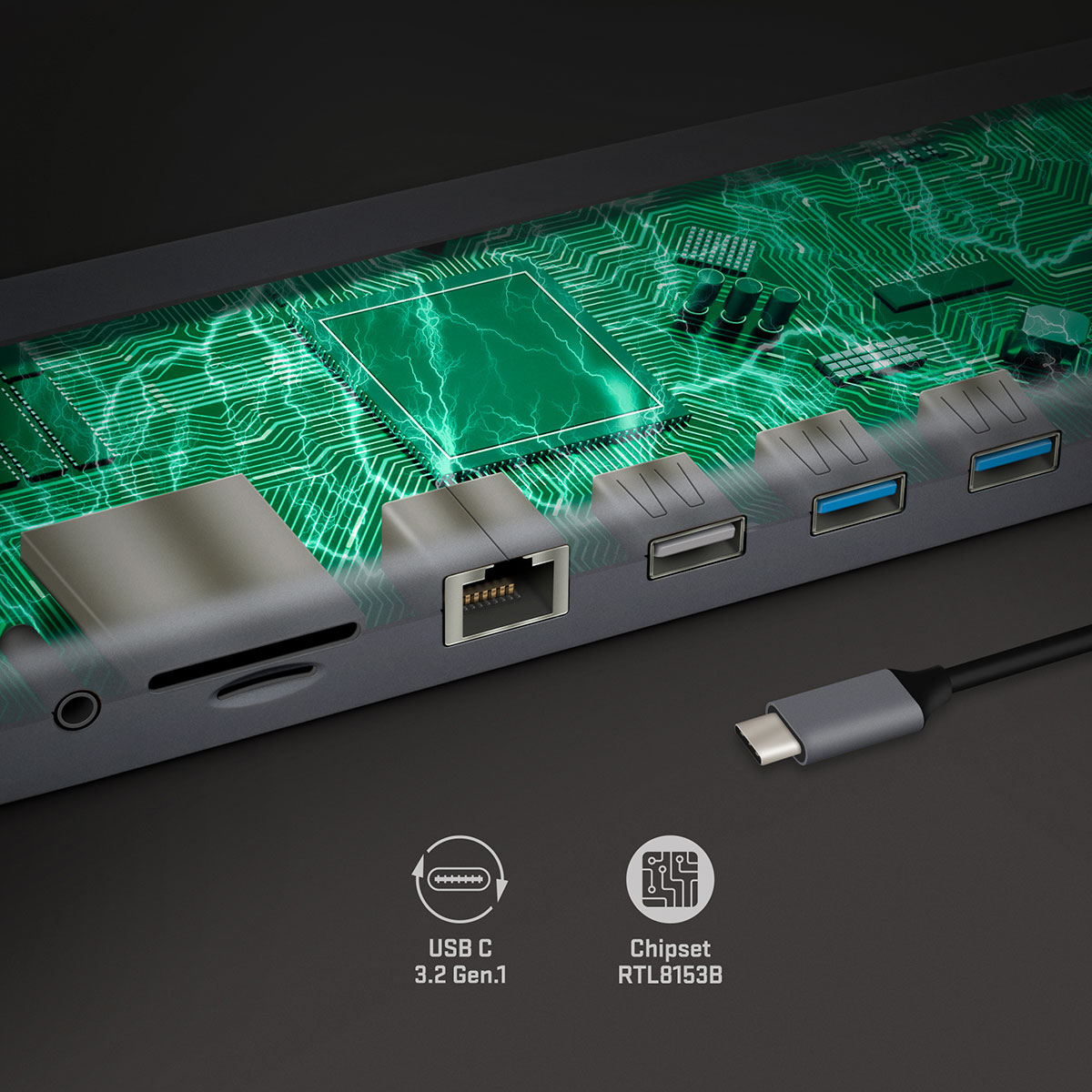 Sebesség az USB-C 3.2 gen. 1 és intelligens chipsetnek köszönhetően.